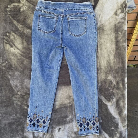 Chico’s Beaded Hem Pull On High Rise Ankle Jeggings Jeans Sz 8 Regular - Picture 5 of 5